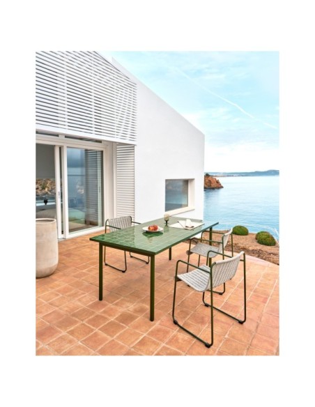 Silla apilable Maurina de acero galvanizado verde y cuerda crudo y gris - Kave Home