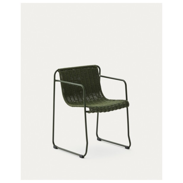 Silla apilable Maurina de acero galvanizado verde y cuerda verde - Kave Home