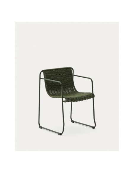 Silla apilable Maurina de acero galvanizado verde y cuerda verde - Kave Home