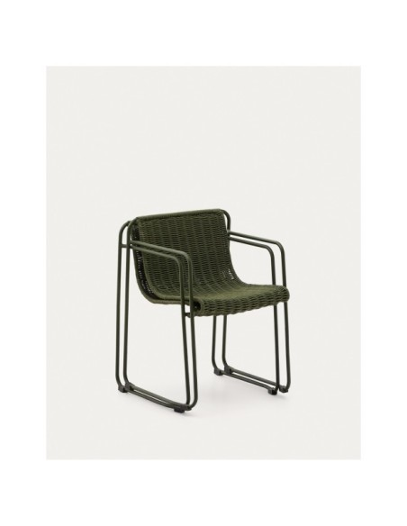 Silla apilable Maurina de acero galvanizado verde y cuerda verde - Kave Home
