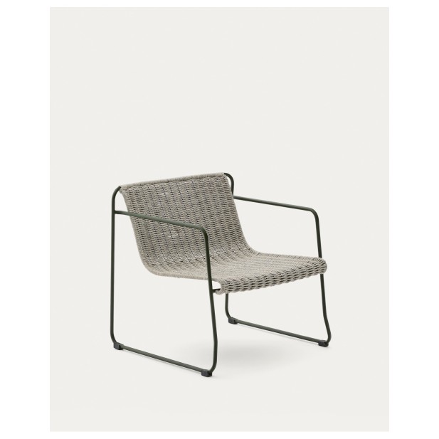 Sillón Maurina de acero galvanizado verde y cuerda crudo y gris - Kave Home