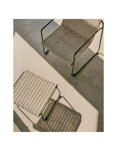 Sillón Maurina de acero galvanizado verde y cuerda crudo y gris - Kave Home