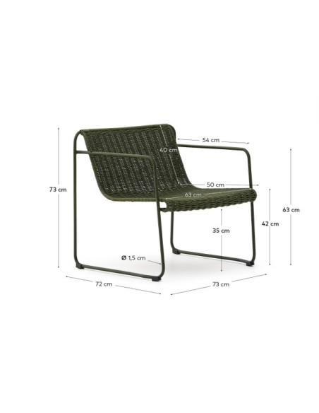 Sillón apilable Maurina de acero galvanizado verde y cuerda verde - Kave Home