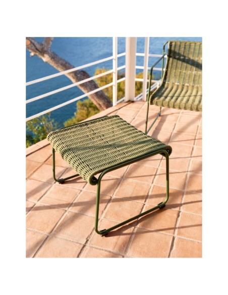 Reposapiés Maurina de acero galvanizado verde y cuerda verde 58 x 52,5 cm - Kave Home