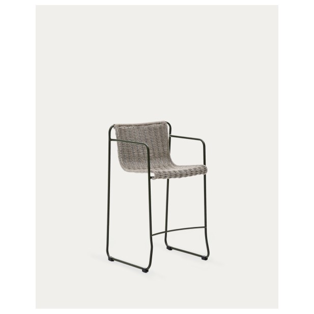 Taburete Maurina de acero galvanizado verde y cuerda crudo y gris 64,5 cm - Kave Home