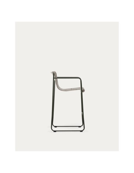 Taburete Maurina de acero galvanizado verde y cuerda crudo y gris 64,5 cm - Kave Home