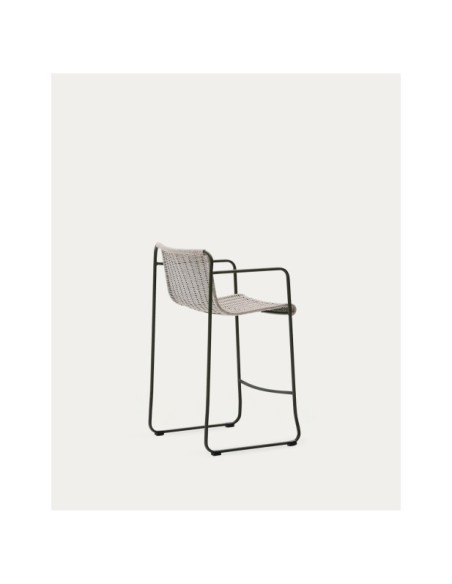 Taburete Maurina de acero galvanizado verde y cuerda crudo y gris 64,5 cm - Kave Home