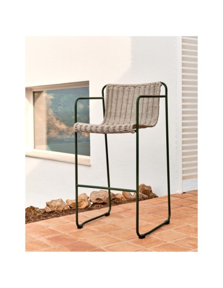 Taburete Maurina de acero galvanizado verde y cuerda crudo y gris 64,5 cm - Kave Home