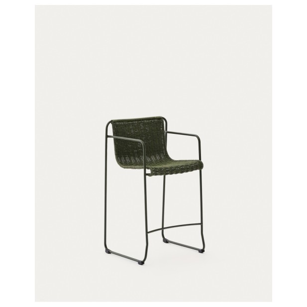Taburete Maurina de acero galvanizado verde y cuerda verde 64,5 cm - Kave Home