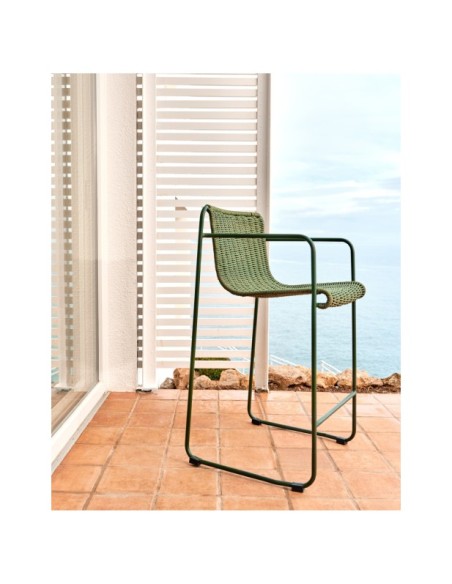 Taburete Maurina de acero galvanizado verde y cuerda verde 64,5 cm - Kave Home