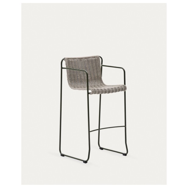 Taburete Maurina de acero galvanizado verde y cuerda crudo y gris 74,5 cm - Kave Home