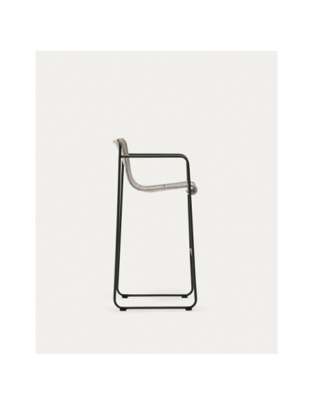 Taburete Maurina de acero galvanizado verde y cuerda crudo y gris 74,5 cm - Kave Home