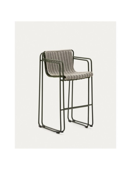 Taburete Maurina de acero galvanizado verde y cuerda crudo y gris 74,5 cm - Kave Home