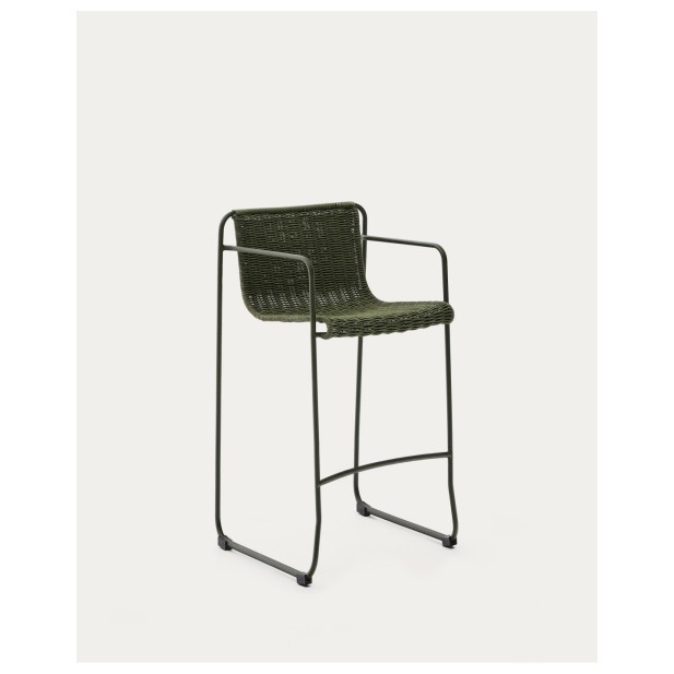 Taburete Maurina de acero galvanizado verde y cuerda verde 74,5 cm - Kave Home