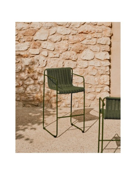 Taburete Maurina de acero galvanizado verde y cuerda verde 74,5 cm - Kave Home