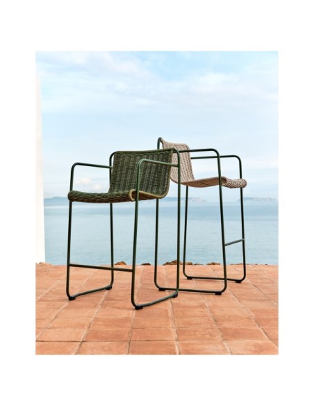 Taburete Maurina de acero galvanizado verde y cuerda verde 74,5 cm - Kave Home