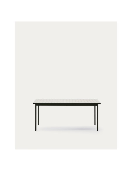 Mesa de exterior Maurina de acero galvanizado verde y azulejos color crudo 182 x 91 cm - Kave Home