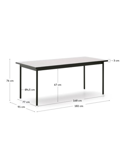 Mesa de exterior Maurina de acero galvanizado verde y azulejos color crudo 182 x 91 cm - Kave Home