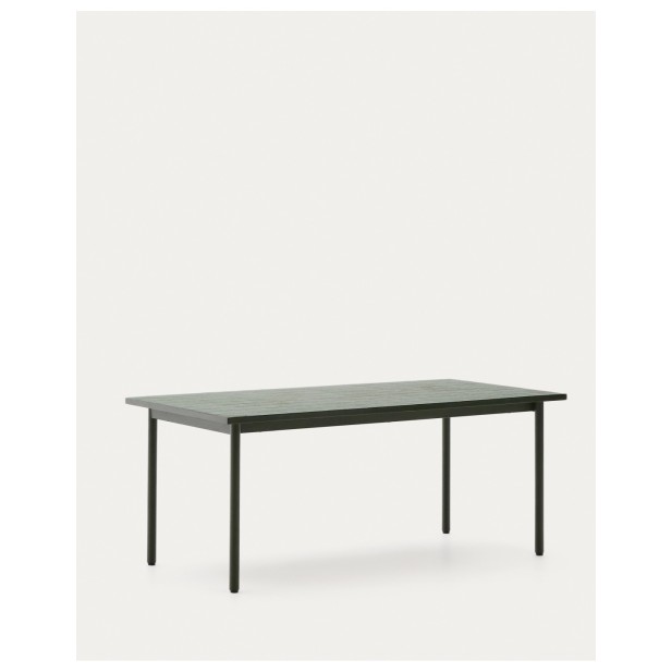 Mesa de exterior Maurina de acero galvanizado verde y azulejos verdes 223 x 101 cm - Kave Home