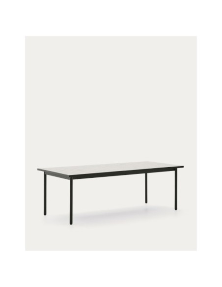 Mesa de exterior Maurina de acero galvanizado verde y azulejos color crudo 223 x 101 cm - Kave Home