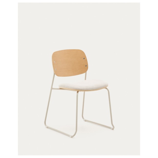 Silla apilable Meli de contrachapado de álamo con asiento de chenilla beige y patas de metal beige FSC Mix Credit - Kave Home