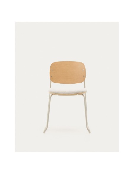 Silla apilable Meli de contrachapado de álamo con asiento de chenilla beige y patas de metal beige FSC Mix Credit - Kave Home