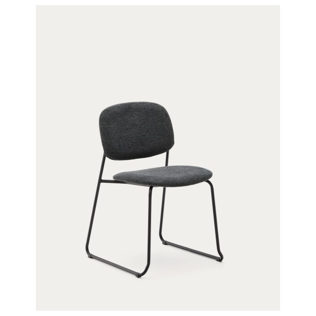 Silla apilable Meli de chenilla gris y patas de metal gris FSC Mix Credit - Kave Home