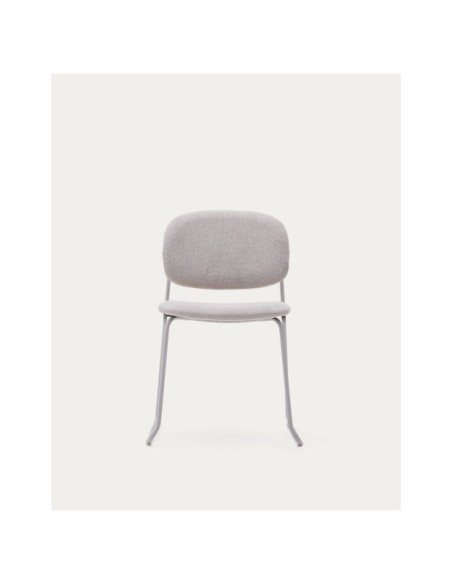 Silla apilable Meli de chenilla beige y patas de metal beige FSC Mix Credit - Kave Home