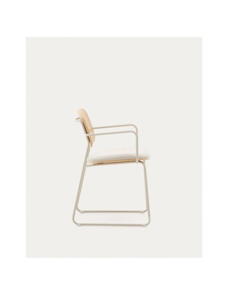 Silla Meli de contrachapado de álamo con asiento de chenilla beige y estructura metal beige FSC Mix Credit - Kave Home