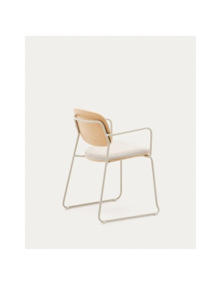 Silla Meli de contrachapado de álamo con asiento de chenilla beige y estructura metal beige FSC Mix Credit - Kave Home
