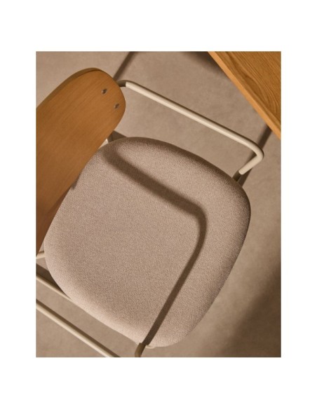 Silla Meli de contrachapado de álamo con asiento de chenilla beige y estructura metal beige FSC Mix Credit - Kave Home