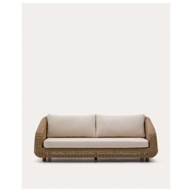 Sofá Meria de 3 plazas de ratán sintético y patas de madera maciza de acacia FSC 100% 208 cm - Kave Home
