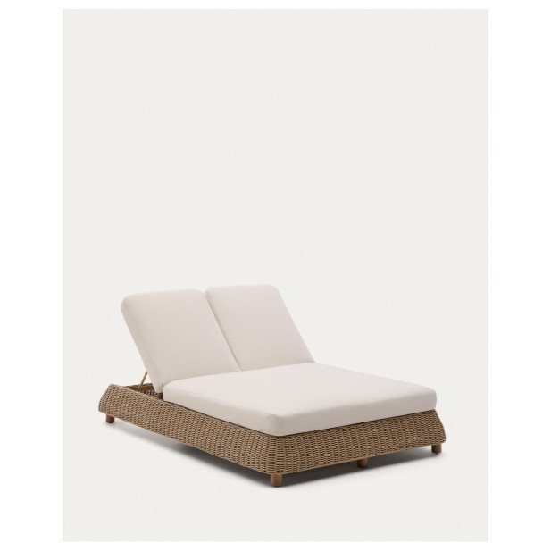 Tumbona doble Meria de ratán sintético y patas de madera maciza de acacia FSC 100% - Kave Home