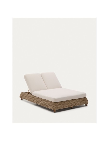 Tumbona doble Meria de ratán sintético y patas de madera maciza de acacia FSC 100% - Kave Home