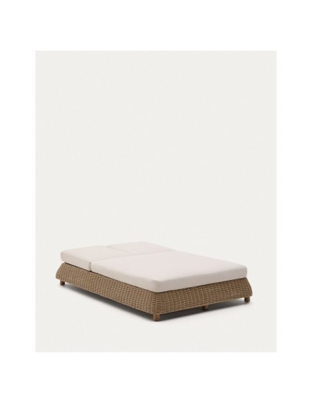 Tumbona doble Meria de ratán sintético y patas de madera maciza de acacia FSC 100% - Kave Home