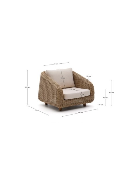 Sillón Meria de ratán sintético y patas de madera maciza de acacia FSC 100% - Kave Home