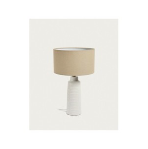 Lámpara de mesa Mijal de cerámica con acabado blanco -...