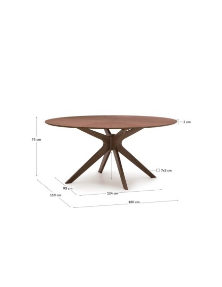 Mesa Naanim de chapa de nogal 180 x 110 cm - Kave Home