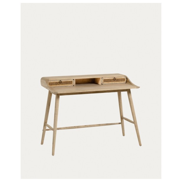 Mesa Nalu chapa y madera maciza mindi y detalles en ratán 110 x 60 cm - Kave Home