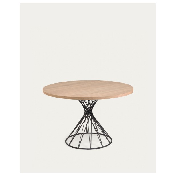 Mesa redonda Niut de melamina acabado natural patas de acero acabado negro Ø 120 cm - Kave Home