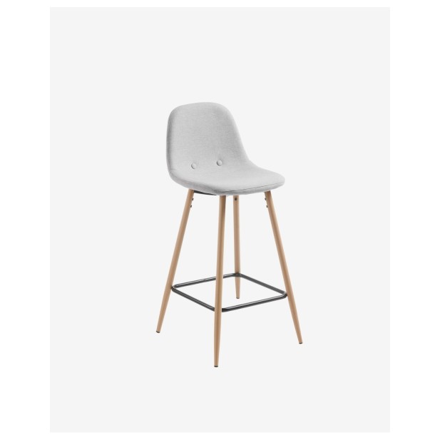 Taburete Nolite gris claro y acero con efecto madera altura 65 cm - Kave Home