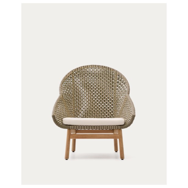 Butaca con respaldo alto Olbia de ratán sintético y madera maciza de teca FSC 100% - Kave Home