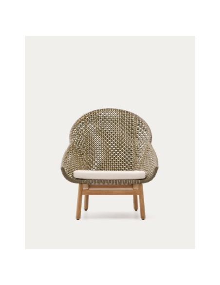 Butaca con respaldo alto Olbia de ratán sintético y madera maciza de teca FSC 100% - Kave Home