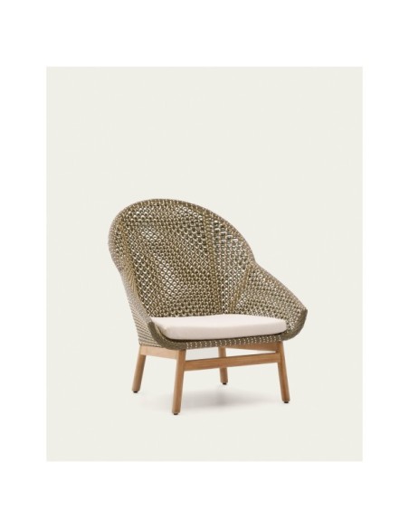 Butaca con respaldo alto Olbia de ratán sintético y madera maciza de teca FSC 100% - Kave Home