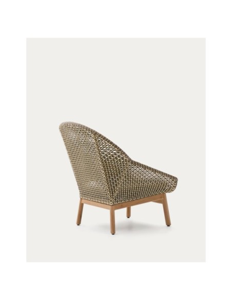 Butaca con respaldo alto Olbia de ratán sintético y madera maciza de teca FSC 100% - Kave Home