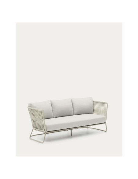 Sofá 3 plazas de exterior Saconca de cuerda y acero galvanizado gris 189 cm - Kave Home