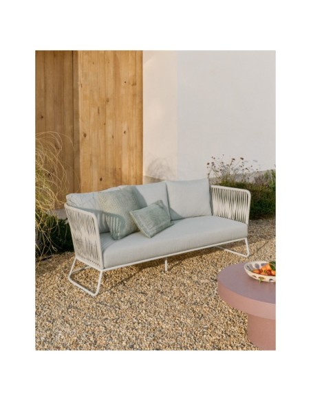 Sofá 3 plazas de exterior Saconca de cuerda y acero galvanizado gris 189 cm - Kave Home
