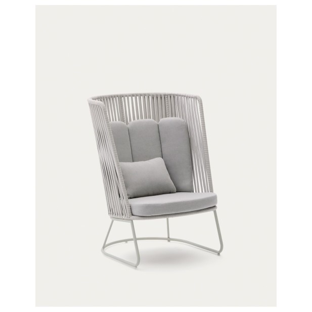 Butaca de exterior con respaldo alto Saconca de cuerda y acero galvanizado gris - Kave Home