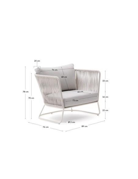 Butaca de exterior Saconca de cuerda y acero galvanizado gris - Kave Home