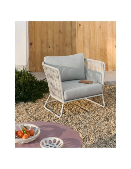 Butaca de exterior Saconca de cuerda y acero galvanizado gris - Kave Home